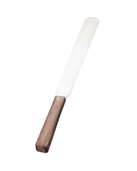 Espátula Plana con Punta Curva y Mango de Madera